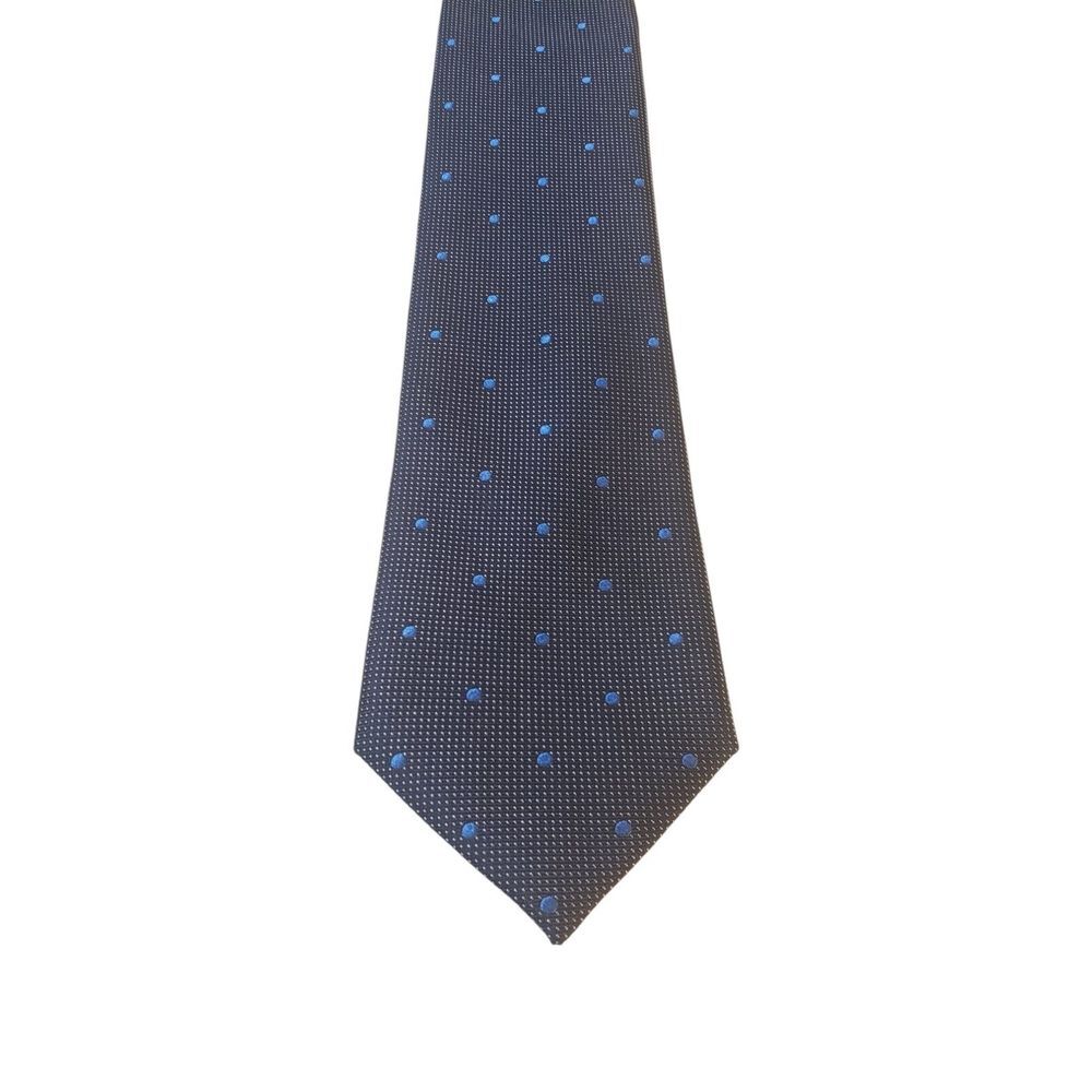 The Mens Store Bloomingdales Neck Tie Blue Checkered with Polka Dots 100% Silk‎